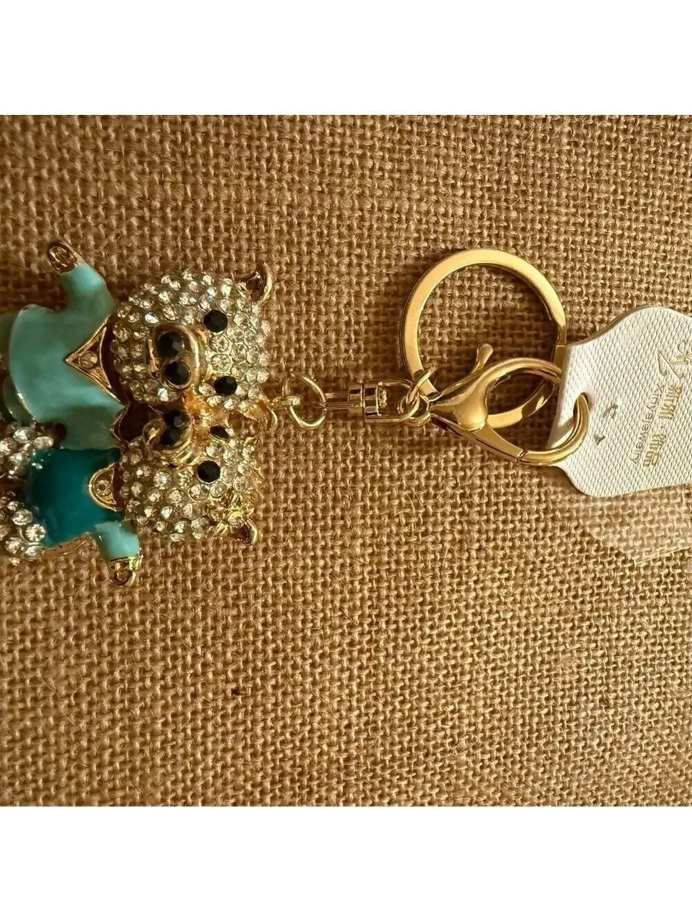 Elegant Gold and Blue Bear Keychain